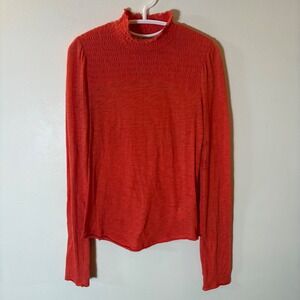 We The Free Caroline Smocked Turtleneck in Orange Size Medium